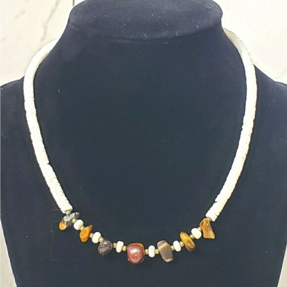 ARTISAN Beach Shell & Tumbled Stone Beaded Necklace Surfer Travel Ocean Unisex - Picture 1 of 7